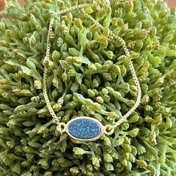 HANDMADE Natural Stone Druzy 18K GP Adjustable Bracelet - Picture 4 of 5